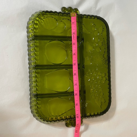 Dining Vintage Olive Green Serving Tray Glass Fruit Designs In Each Section Poshmark